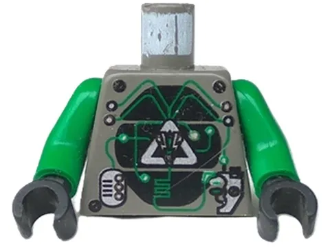 Lego Space Insectoids ALIEN MINIFIG TORSO Dark Gray Silver Panel Green Arms D815