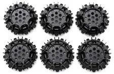 LEGO 6 Piece Black Hard Plastic Wheels with Small Cleats & Flanges 64712 Technic