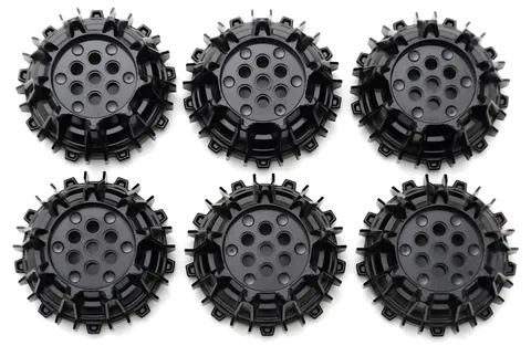 LEGO 6 Piece Black Hard Plastic Wheels with Small Cleats & Flanges 64712 Technic