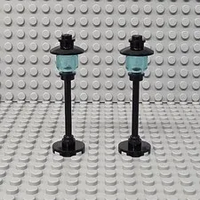 Lot of 2 Lego Street Light Pole Lamp Trans-Light Blue Globe Round Base City Town