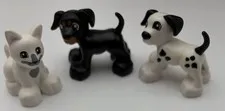 Lego Duplo Figure White Spotted Dalmatian Dog Black Dog White Cat Lot Of 3