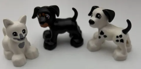 Lego Duplo Figure White Spotted Dalmatian Dog Black Dog White Cat Lot Of 3