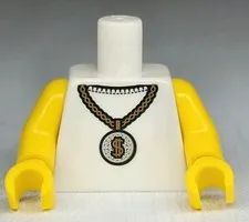 NEW LEGO® White Minifigure Torso Gold Chain Dollar Sign Rapper Part