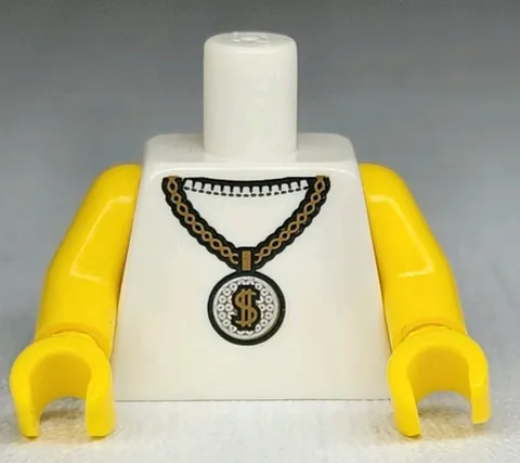 NEW LEGO® White Minifigure Torso Gold Chain Dollar Sign Rapper Part