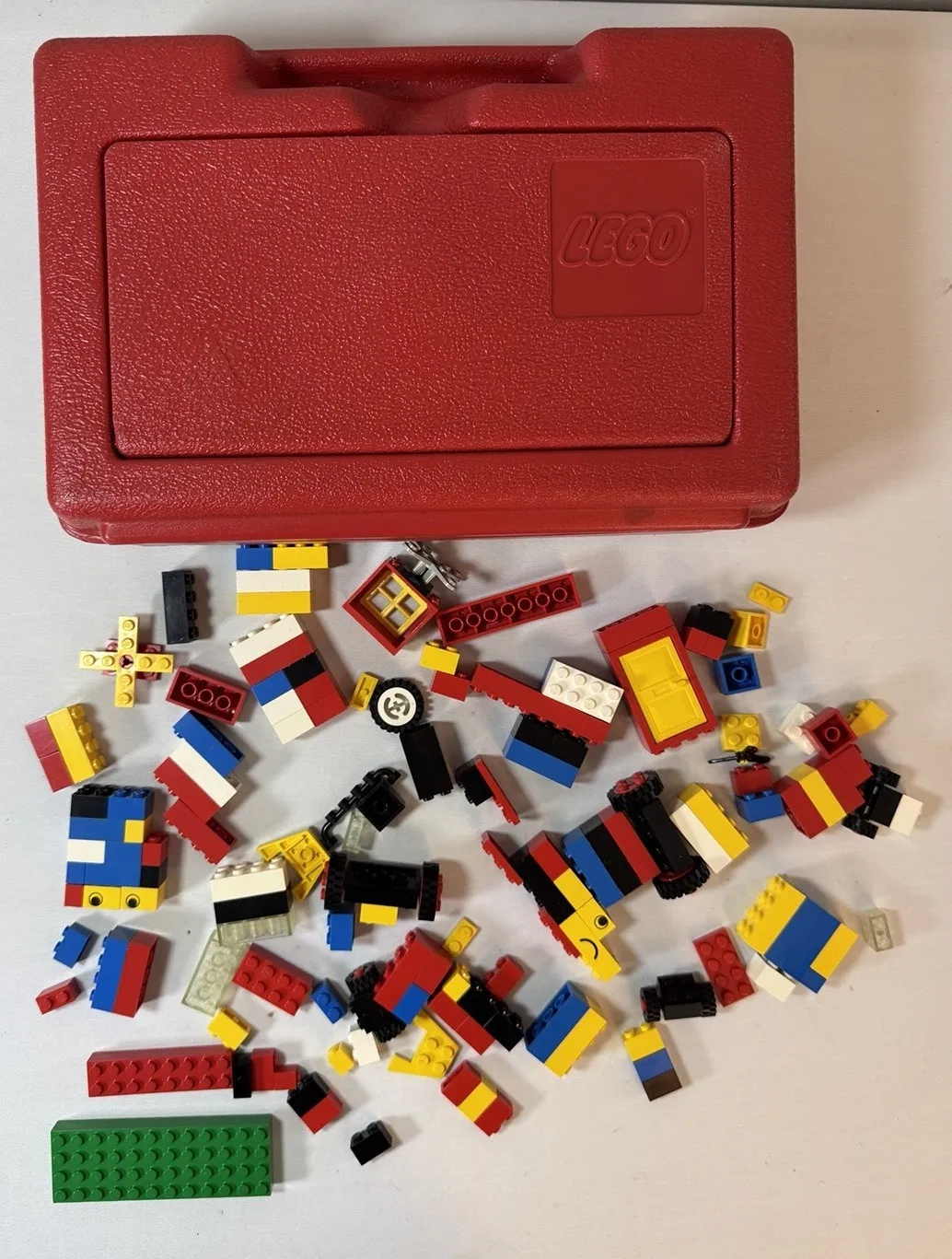 LEGO Vintage Plastic Storage Box Case 11" x 8” Filled With Pieces Bricks