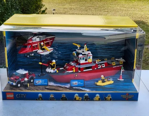 Rare Lego City Store Display 7206 7207 Fire Helicopter Fire Boat 23x15x12