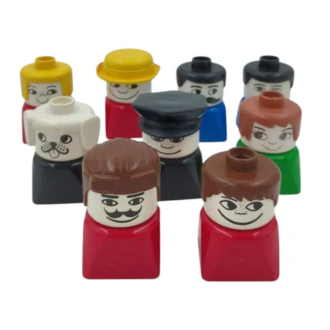 Lot of 9 Vintage LEGO Duplo Figures People Policeman Dog Pilot Man Girl Boy
