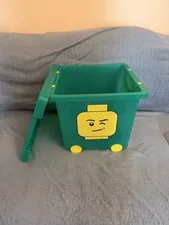 Lego Green Wheeled Storage Bin Lid Stacking Basket 21.5 QT 13" x 13" Handle EUC