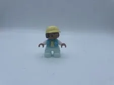 LEGO Duplo Friendly Farmer Figure Replacement Figure Blue Sweater Yellow Hat EUC