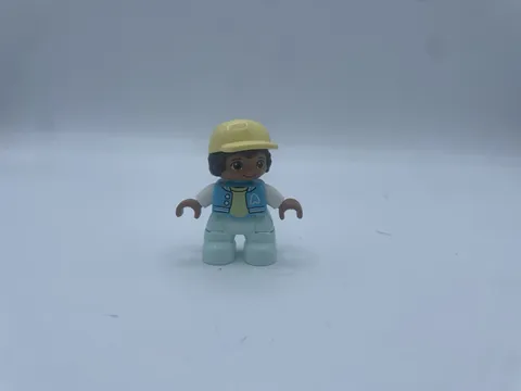 LEGO Duplo Friendly Farmer Figure Replacement Figure Blue Sweater Yellow Hat EUC