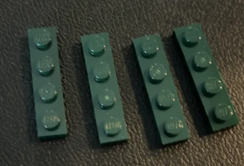 LEGO Lot 7 Pieces 1x4 Plate Part 3710 Solid Studs Dark Green