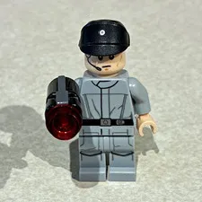 LEGO Gray Uniform Minifigure w/ Black Helmet/Cap and Black & Red Blaster