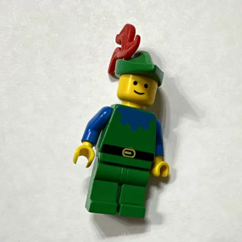 LEGO Minifigure Forestman - Blue, Green Hat, Red 3-Feather Plume cas133