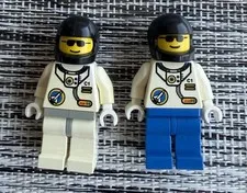 LEGO Space Astronaut Minifigures Lot of 2 Black Helmet White Printed Torso