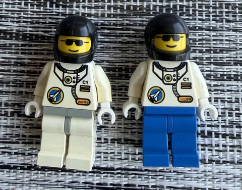 LEGO Space Astronaut Minifigures Lot of 2 Black Helmet White Printed Torso