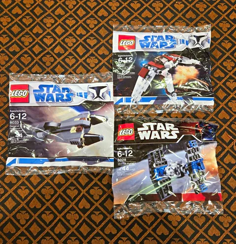 LEGO Star Wars Sealed Polybag Lot 8031 V-19 Torrent 8028 TIE Fighter 8033 Grievo