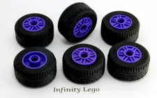 6 LEGO Tire 30.4x14 Wheel Dark Purple Rims Pin Hole (58090 55982) 6 Pieces