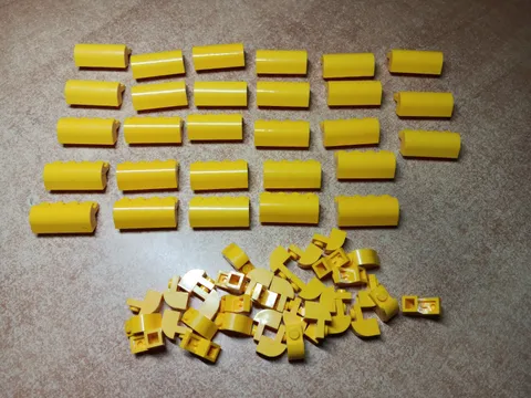 LEGO LOT 62 YELLOW RECESSED STUD CURVED TOP 2X4X1 1/3 & 1X2X1 1/3