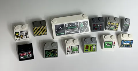 LEGO Lot of 12 Sloped Bricks printed pattern Control Panel Space Computer (#5)