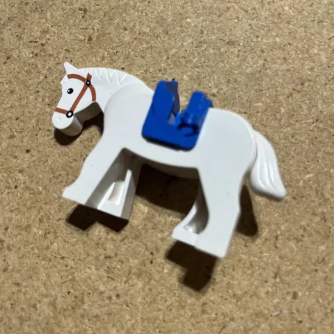 Lego Minifigure Horse White with Blue Saddle & Two Accessory Clips
