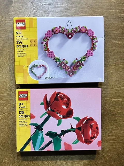 NIB Floral LEGO Sets Roses #40460 120pc & Heart Ornament #40638 254pc Botanical