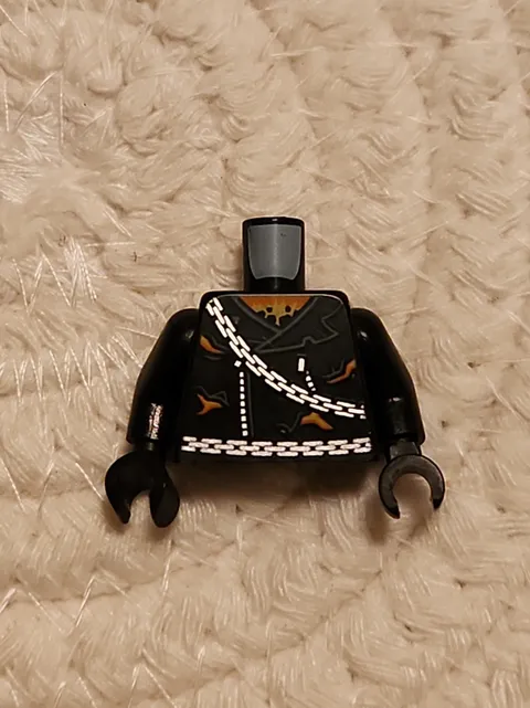LEGO Minifigure Ghost Rider Torso Leather Jacket Chains & Flames Just Torso