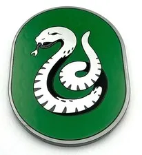 Lego New Flat Silver Tile Round 6 x 8 Oval w/ Slytherin Crest Silver Snake