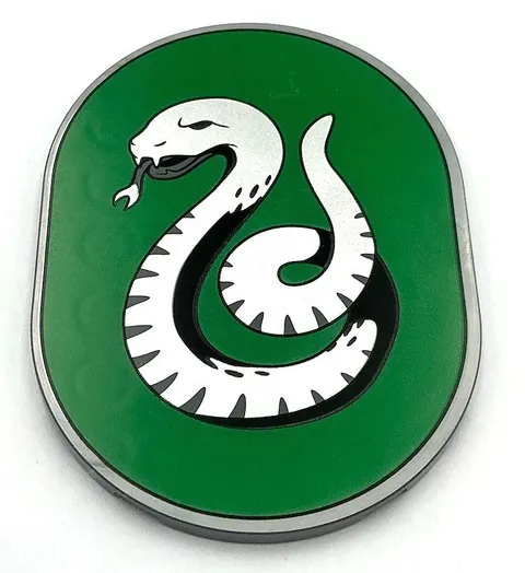 Lego New Flat Silver Tile Round 6 x 8 Oval w/ Slytherin Crest Silver Snake
