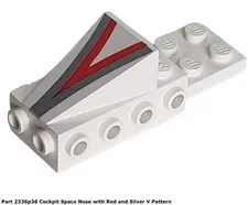 Lego 1x 2336p90 White Cockpit Space Nose with Red and Silver V Pattern Vf/ Fine