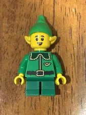 Lego Christmas Elf Mini Figure Green W/ Gold Collar Horn Torso Hat SMILE OPEN