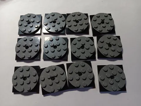LEGO BULK LOT 12 DARK BLUISH GRAY 4X4 TURNTABLE BLACK SQUARE BASE 4 X 4 X 2/3