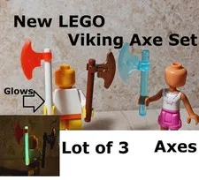 New LEGO Viking Weapon Set Lot of 3 Axe Ice Copper Glow Throwing Ax Clear Blue