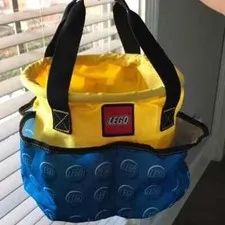 LEGO Storage Bucket Bag Collapsable Blue Yellow with black trimming Black handle