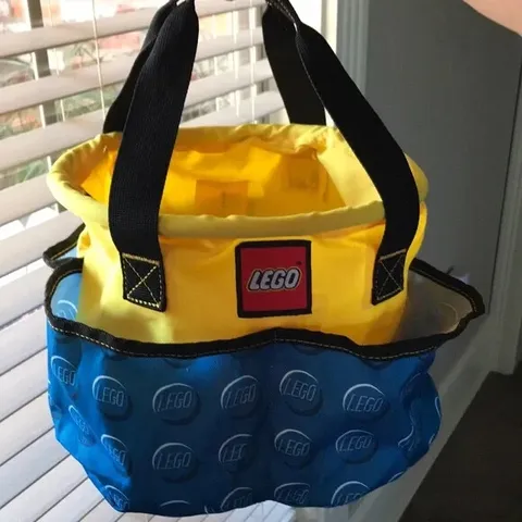 LEGO Storage Bucket Bag Collapsable Blue Yellow with black trimming Black handle