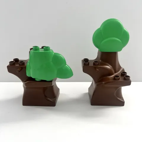 2 Lego Duplo Brown Plant Tree Trunk Segment Base 6411 Green Bush Top 74587 64132
