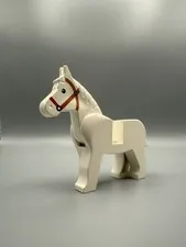 LEGO 4493c01pb04 White Horse with Black Eyes and Dark Orange Bridle Pattern