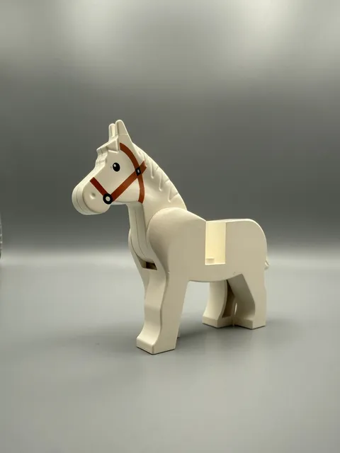 LEGO 4493c01pb04 White Horse with Black Eyes and Dark Orange Bridle Pattern