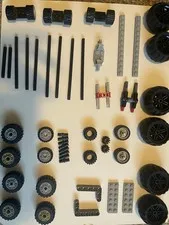 LEGO Technic Vehicle Parts Lot Wheels Tires Axles Gears Beams Black Gray
