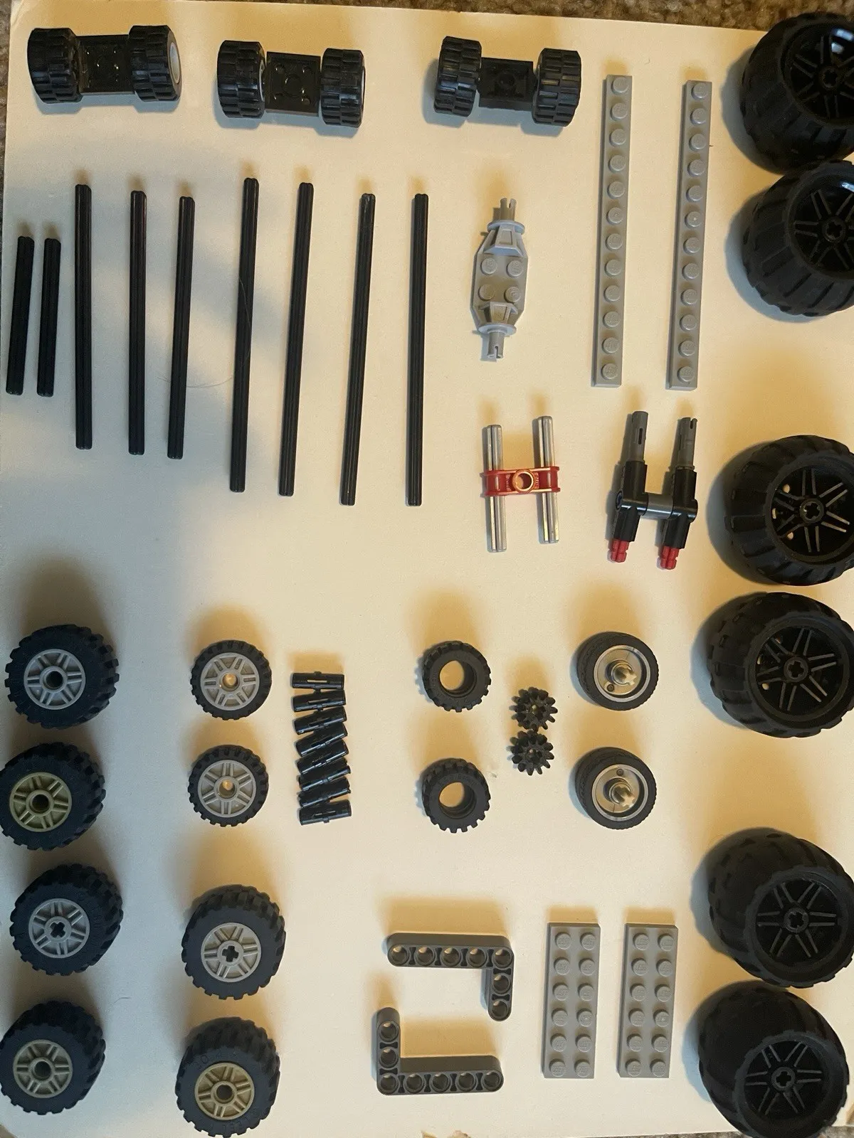 LEGO Technic Vehicle Parts Lot Wheels Tires Axles Gears Beams Black Gray