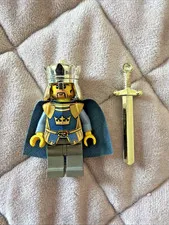 LEGO Castle King Minifigure with Crown, Sword, Blue Cape, Castle Theme