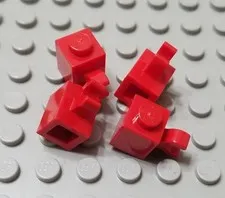 LEGO Lot of 4 Red 1x1 Specialty Brick Pieces with Horiztontal Clip End