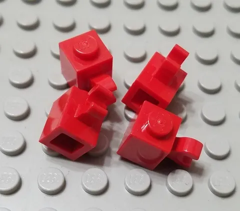 LEGO Lot of 4 Red 1x1 Specialty Brick Pieces with Horiztontal Clip End