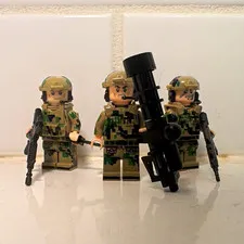 Soldier Camo Minifigure Lot of 3 w/ Weapons & Gear Accessories
