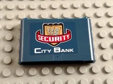 LEGO Dark Blue 1x6x3 Windscreen with City Bank Security Sticker