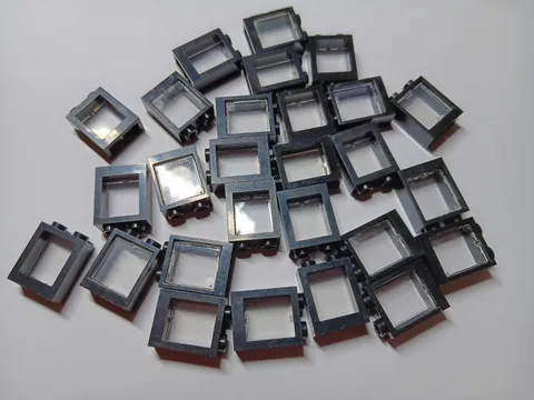 LEGO BULK LOT 27 BLACK FLAT FRONT WINDOW FRAME CLEAR GLASS PANES 1X2X2 #60592