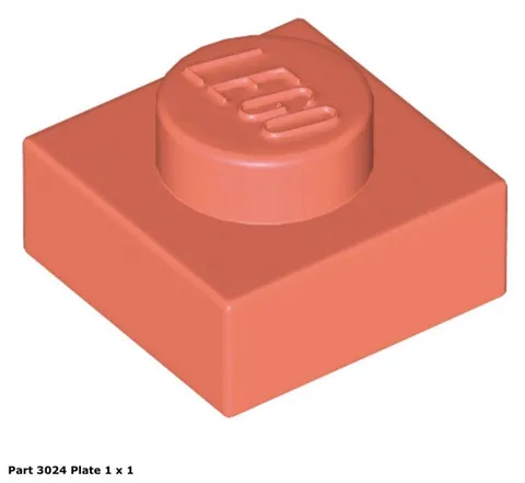 LEGO Coral 1x1 Plate (3024) - 100 New Pieces - Building Bricks