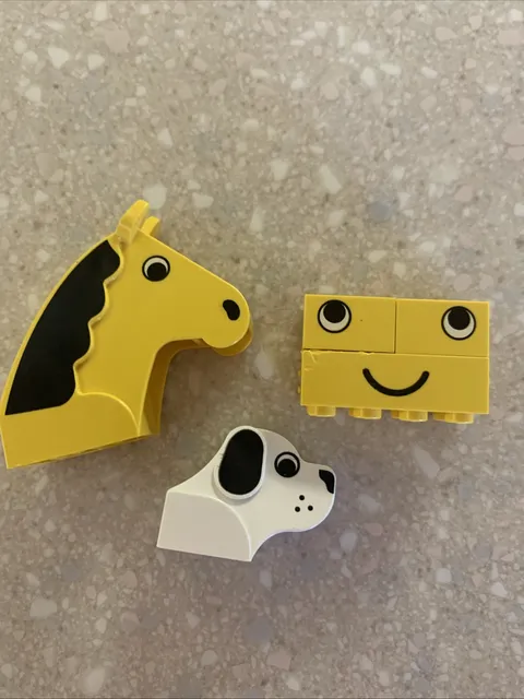Lego Lot of 3 Animal Heads Dog Happy / Sad Face Retired Retro Large