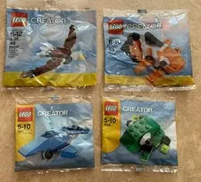 Lego Creator: Eagle 30185, Frog 7606, Shark 7871, Clownfish 30025 Polybag Set