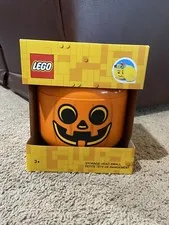 LEGO Storage Head Small Orange PUMPKIN Jack O’ Lantern Toy Candy Container New