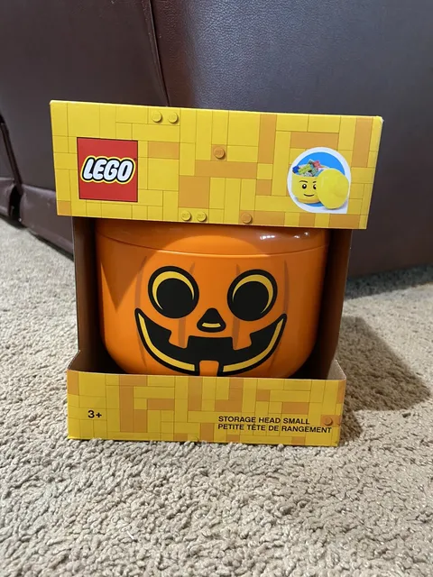 LEGO Storage Head Small Orange PUMPKIN Jack O’ Lantern Toy Candy Container New
